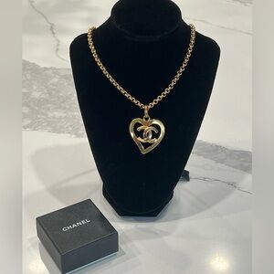 Chanel Vintage CC Heart Pendant Necklace 🖤 Gold-Tone | Rare Collectible w/ Box